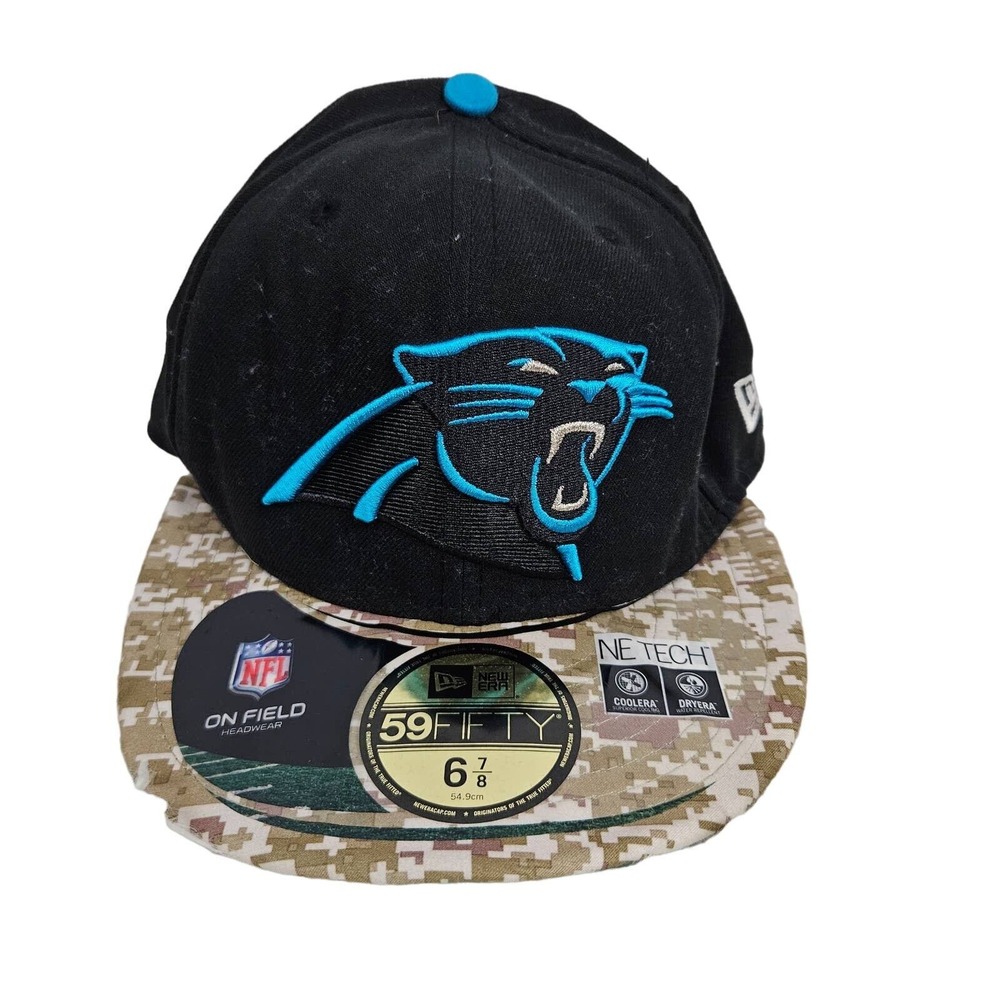 NFL Carolina Panthers Mens‎ Sz 6 7/8 On Field New Era 59 Fifty Fitted Black Hat